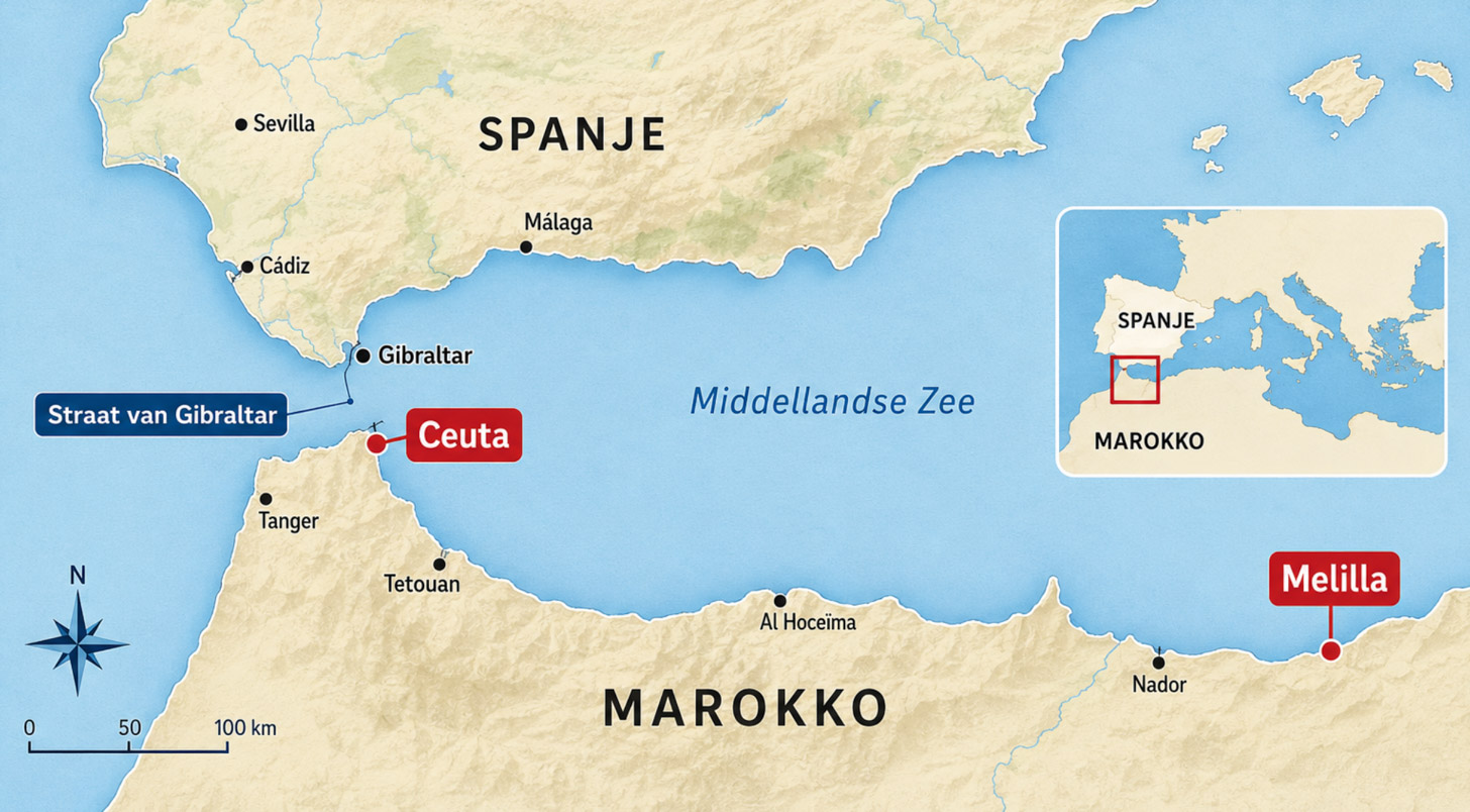 Ceuta en Melilla op kaart